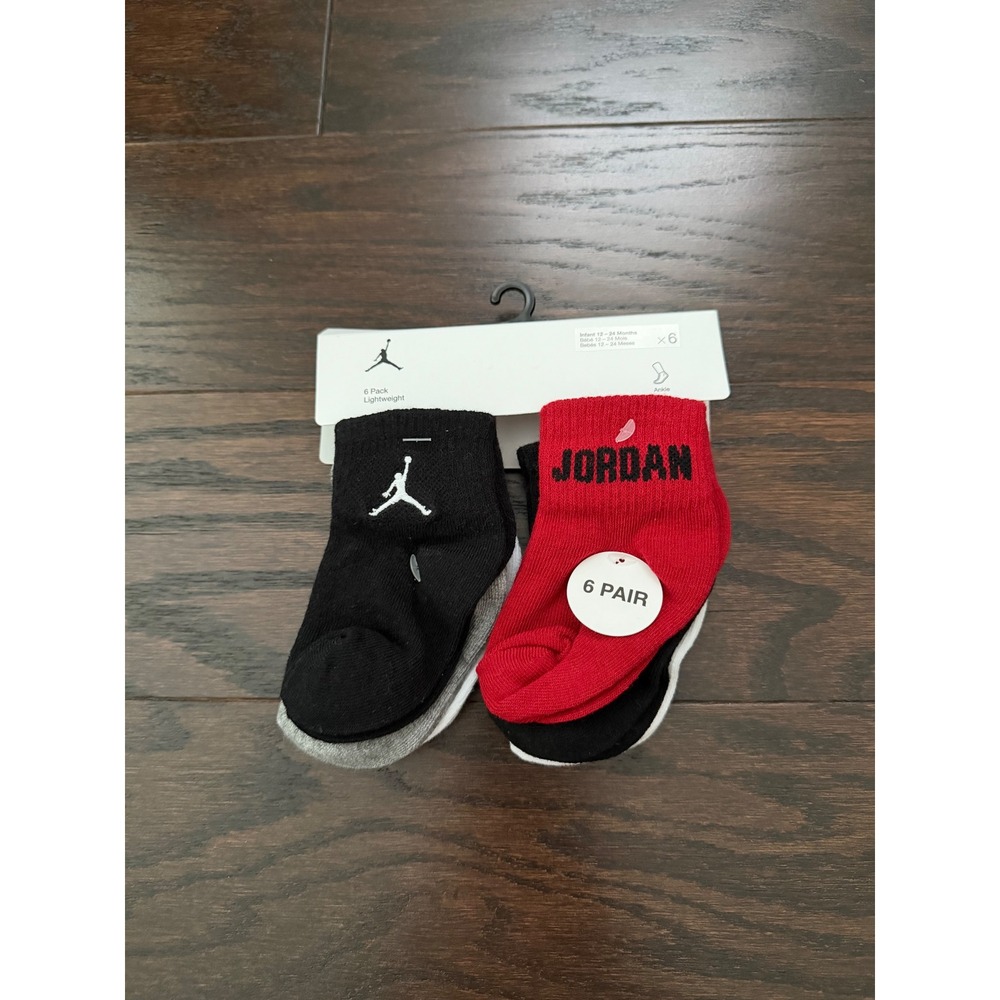 Jordan Infant 6 Pack Lightweight Ankle Socks Red Black Grey NJ0734-R61 12-24M